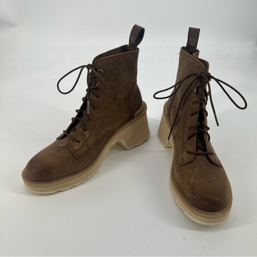 Sorel Hi-Line Lace Up Block Heel Platform Brown Leather Boots Umber Ceramic 9.5 - Picture 5 of 11